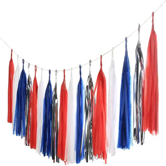 20pcs Red Blue White and Silver Tissue Tassel Garland Fourth of July USA America Independent Day Celebration Decor Party Hanging Decoration for Bithday, Wedding,Home Cavinal {3}