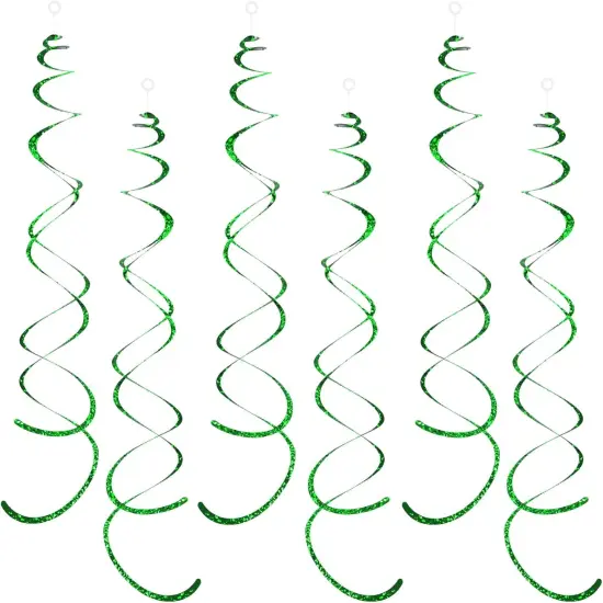 30 Pieces Green Party Swirl Decorations, Sparkle Green Hanging Swirls Whirls Shimmer Plastic Streamer for Ceiling {1}