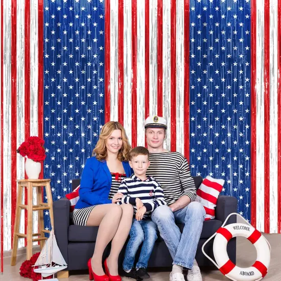 Patriotic America Tinsel Foil Fringe Curtains - 2 Pack Red, White & Blue Independence Day Memorial Day Veteran Party Photo Booth Decorations {3}