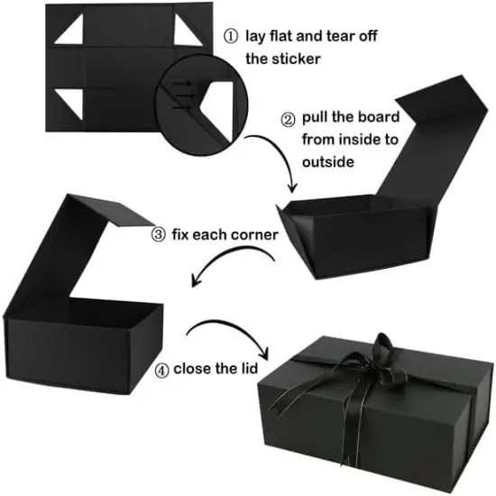 Large Gift Box, Black Gift Box with Magnetic Closure Lid, Ribbon and Card, Present Box {4}