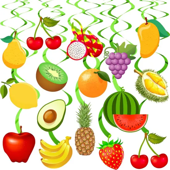 30pcs Tutti Frutti Hanging Swirls Decorations Summer Fruit Party Ceiling Streamer for Fruit Theme Party Supplies Birthday Baby Shower Favor Spiral Ornaments {1}