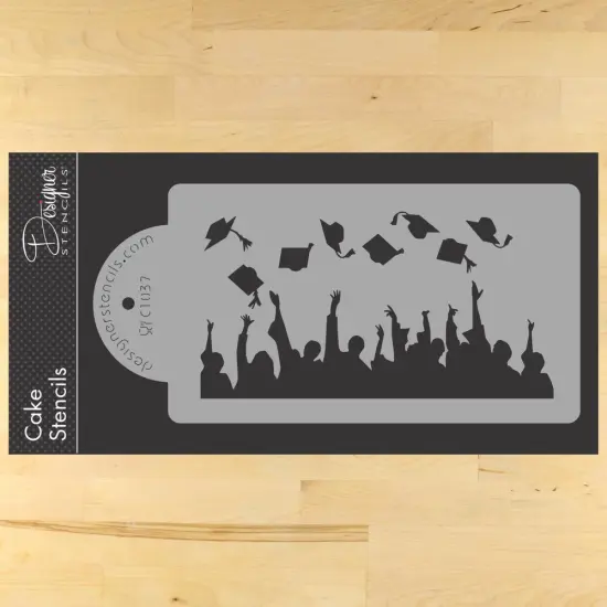 Graduation Silhouette Cake Side Stencil | C1037 by Designer Stencils | Stencils for Royal Icing, Airbrush, Dusting Powder | {1}