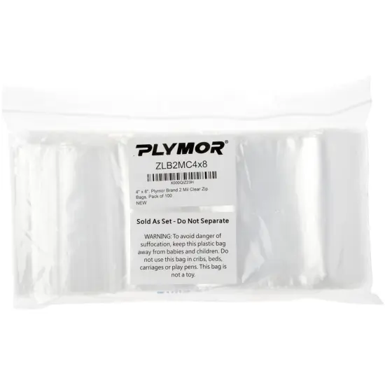 Plymor 4" x 8", 2 Mil Zipper Reclosable Plastic Bags {4}