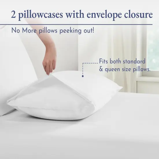 Organic Cotton Pillow Cases Queen/Standard Set of 2, Soft & Cooling Percale Weave Cotton Pillowcases (Bright White) {4}