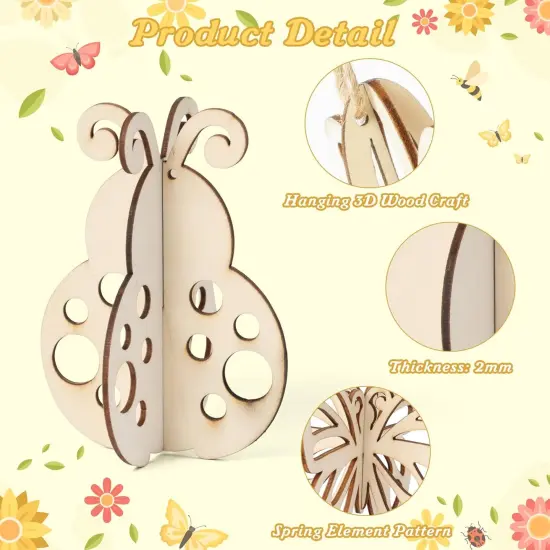 Spring Decor Wooden Ornaments Craft - 12 Set Insect {3}