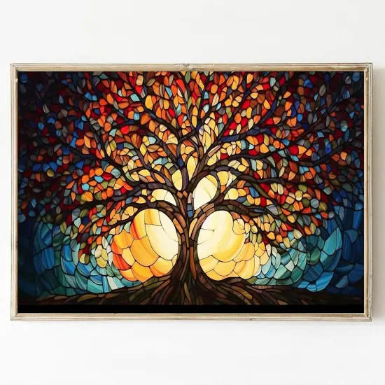 Abstract Tree of Life Wall Art Colorful Modern Canvas Poster Fantasy Landscape Print Blooming Tree Painting Colorful Tree of Life Canvas Wall Art Modern Abstract Texture Tree Pictures 16x24in No Frame {1}