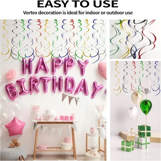 30 Pieces Hanging Swirl Party Decorations Foil Decorations Ceiling Swirl Spiral Hanging Plastic Streamer for Ceiling Birthday Graduation Wedding Celebration Baby Shower Party Supply {4}