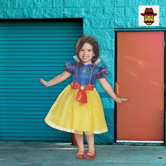 Girls Disney Snow White Costume, Yellow Blue Dress Glitter Trim Red Ribbon Cameo Blue,Red,Yellow {2}