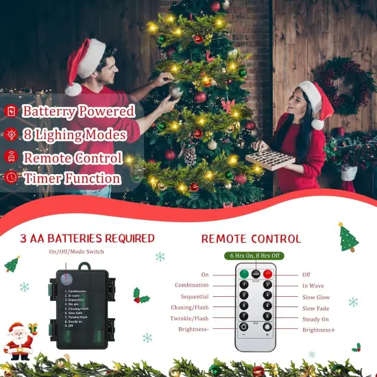 2 Pcs Prelit Christmas Garland with Lights, 12ft 20 Christmas Balls LED Lighted {3}