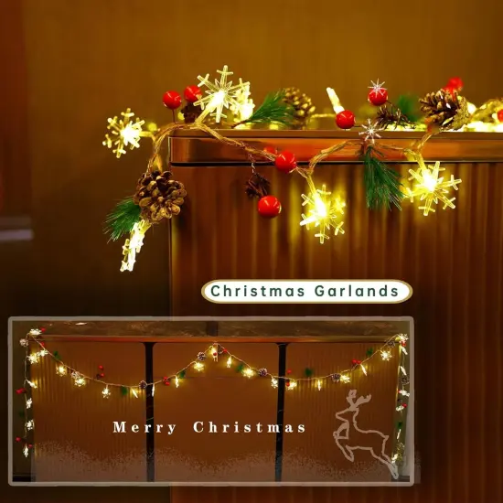 Christmas Garland with Snowflake Lights, 30 Led 10ft Battery Operated {2}