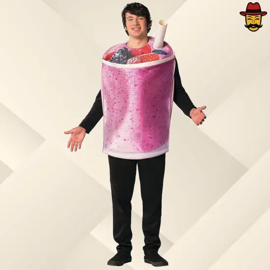 Adult Fruit Smoothie Cup Costume Halloween Foam Tunic Photorealistic Print Party Outfit {1}