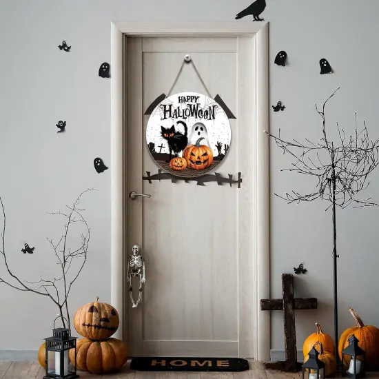 Pumpkin Black Cat Boo Happy Halloween Door Signs {4}