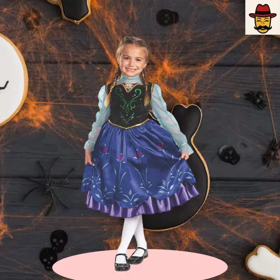 Girls Frozen Anna Costume Blue Purple Black Dress with Velvet Bodice and Floral Skirt {2}