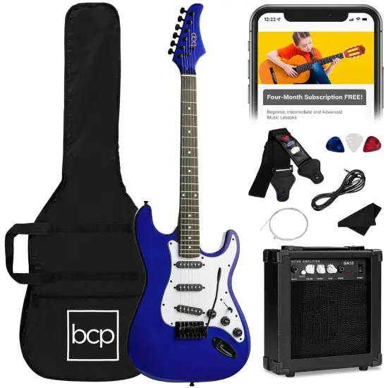 Best Choice Products 39in Full Size Beginner Electric Guitar Kit with Case, Strap, Amp, Whammy Bar Metallic Blue {1}