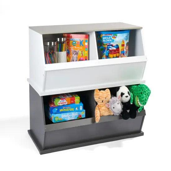 Badger Basket Two Bin Stackable Storage Cubby White/Gray {7}