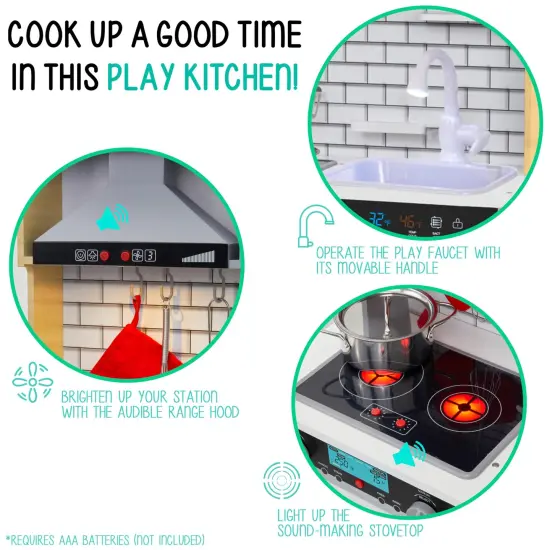 Lil' Jumbl Small Wooden Pretend Play Kitchen Set for Kids with Stovetop, Oven, and Interactive Features Natural {2}