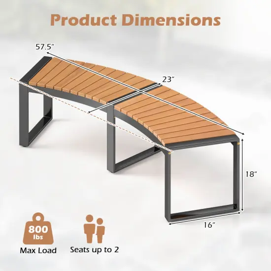Costway Backless 2-Person Patio Curved Bench with Slatted Seat & Metal Legs Oil Painted {3}