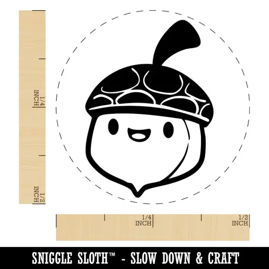 Cute Chibi Acorn Cartoon Happy Face Self-Inking Rubber Stamp Crafting Planners Purple {1}