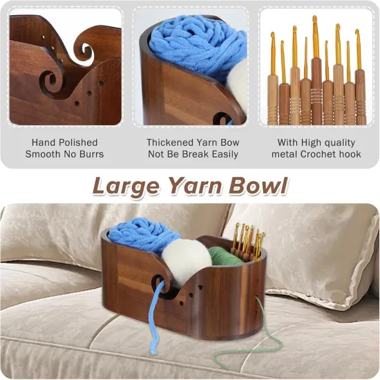 Large Oval Crochet Yarn Bowl, Wooden Storage Yarn Bowls for Crocheting {5}