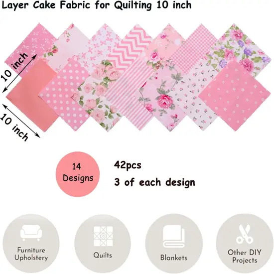 42Pcs 10" Layer Cakes, Pre-Cut 10x10 Fabric Quilt Squares Bundles {2}