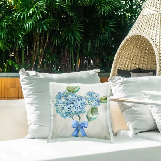 Stupell Industries Blue Bow Hydrangea Beauty Outdoor Pillow, 18 x 7 x 18 {2}