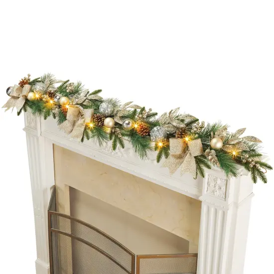Collections Etc LED Lighted Silver & Gold Ornament 5-foot Long Garland {2}