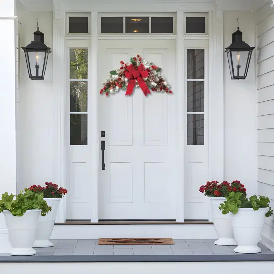 Collections Etc LED Holiday Frosted Pine Floral Swag {7}