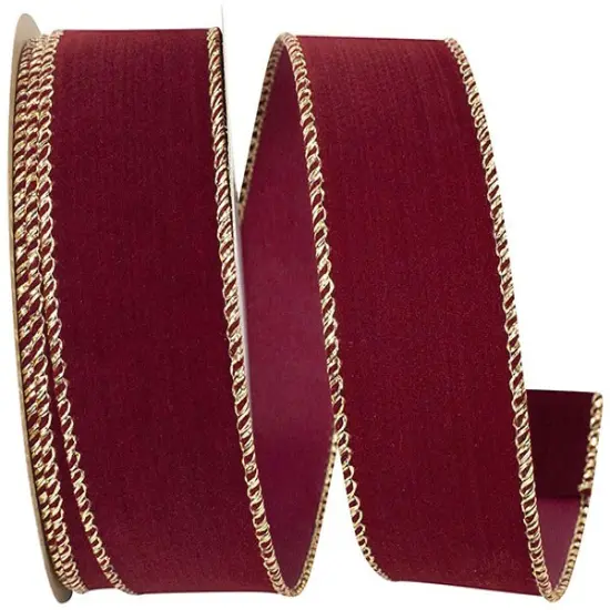 Outdoor Ribbon --- 1-1/2 inch x 10 yards - Value Velvet Wired Edge Ribbon -- Burgundy / Gold Color {1}