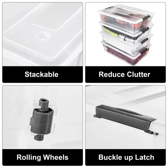 Sorbus 8 Pack 40qt Clear Underbed Stackable Storage Bins with Lids and Handles - Versatile storage for Clothing, Bedding, and More {5}