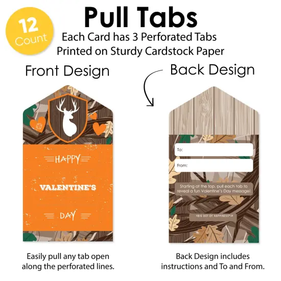 Big Dot of Happiness Gone Hunting - Deer Hunting Camo Cards for Kids - Happy Valentine's Day Pull Tabs - Set of 12 {4}