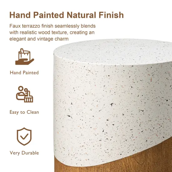 Set of 2 17.25"H Multi-functional MGO Faux Terrazzo and Wood Texture Garden Stool or Planter Stand or Accent Table {5}