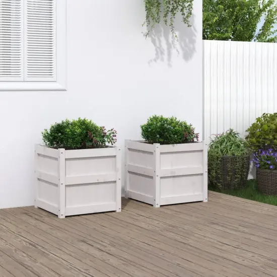 vidaXL Garden Planters 2 pcs White Solid Wood Pine {1}