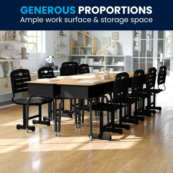 Emma and Oliver Student Desk with Open Front Metal Book Box - School Desk Natural/BlackFrame {3}