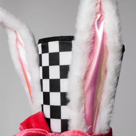 7.75" Bunny Ear Hat & Velvet-Black & White Check {3}