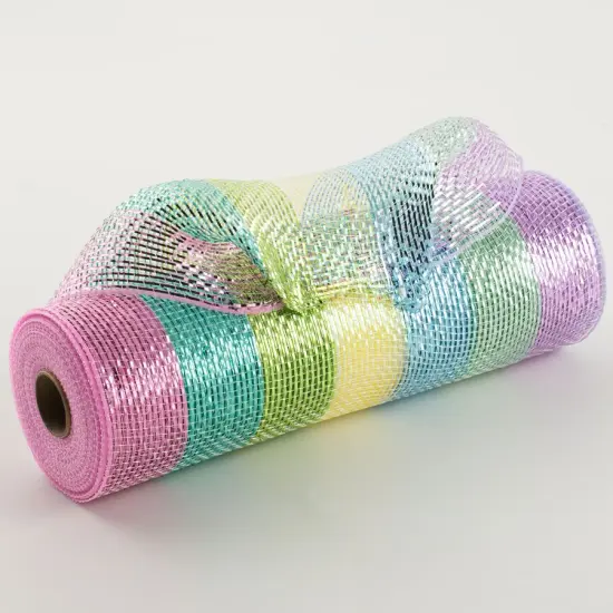 10" Pastel Metallic Easter Stripes Burlap Mesh Ribbon {1}