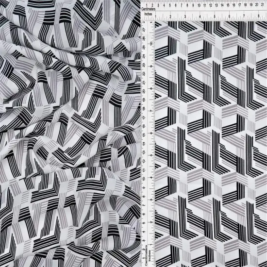 1 Yard Wool Dobby Geo Print Fabric, 57/58&Prime; Wide 100% Polyester IVORY/BLACK {1}