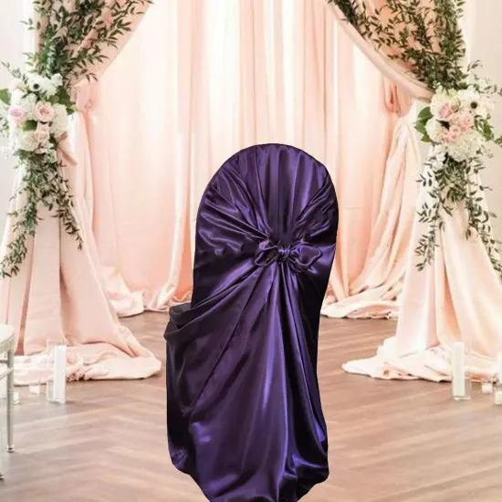 1 Piece Satin Self Tie Universal Banquet Chair Cover Eggplant {2}