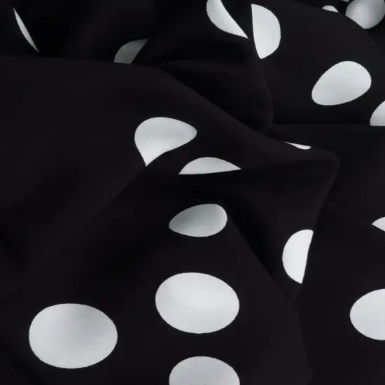 1 Yard Rayon Challis Polka Dots Print Fabric, 54&Prime; Wide BLACK/IVORY {4}
