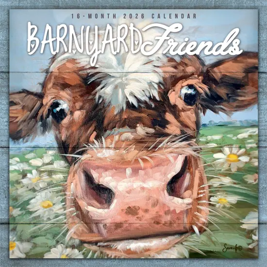 Barnyard Friends | 2026 12 x 24 Inch (Hanging) Monthly Square Wall Calendar | Featuring the Artwork of Molly Strong | Plastic-Free {1}