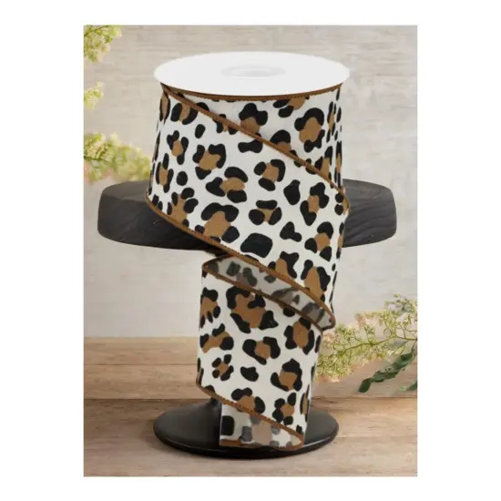 2.5" Fuzzy Leopard Print Ribbon: Natural (10 Yards) {2}