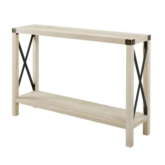 Modern Wood Finish Entryway Console Table with Lower Shelf and Metal Accents for Shoes or Decor White Oak {6}