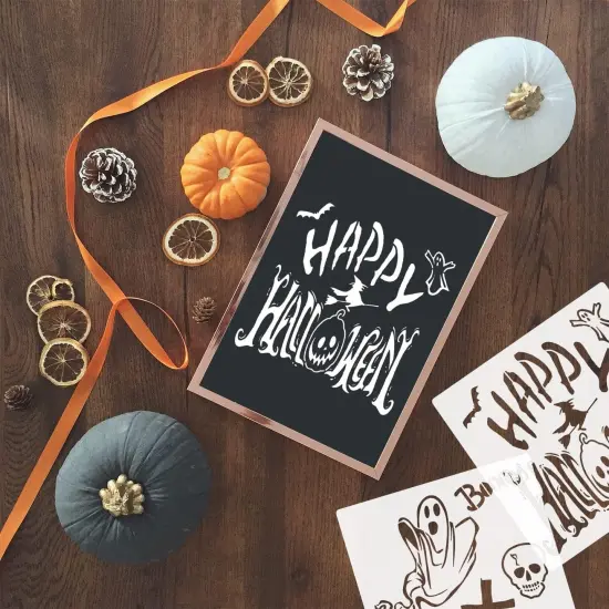 18 Pieces Halloween Stencils Reusable Plastic Halloween Pumpkin Stencils {2}