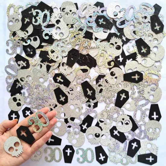My 20s Confetti Skull and Coffin Confetti for Gothic 30th Birthday Party {2}