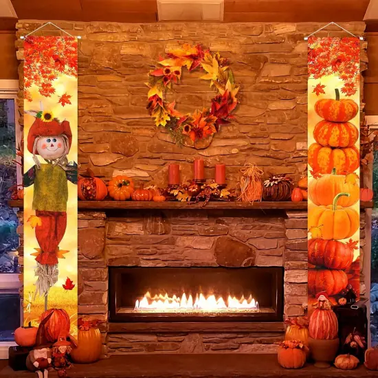 Fall Thanksgiving Porch Banners Outdoor Decorations {4}