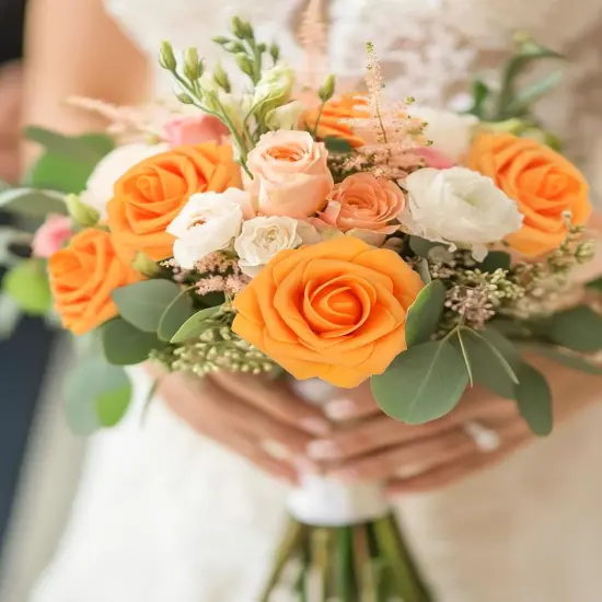 Artificial Rose Flowers 30PCS Real Touch Fake Flowers with Stem Orange Faux {4}