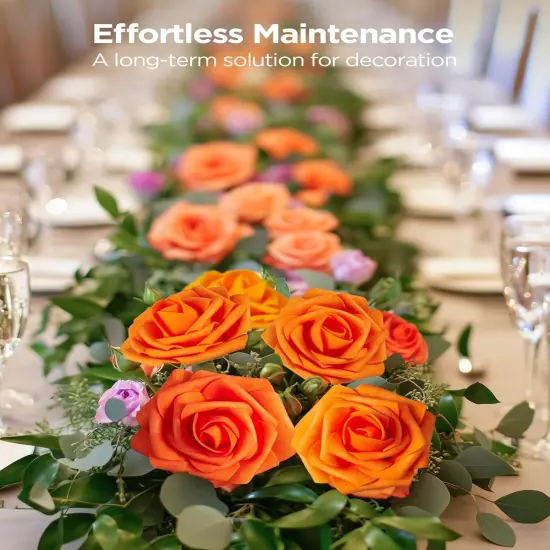 Artificial Flowers, 50 Pcs Shades of Orange Foam Fake Roses Bulk with Stems for Decoration DIY Wedding Bouquets {5}