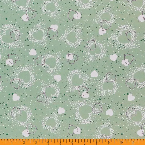 Mook Fabrics Hearts Adored Printed PUL Fabric [60 in. Wide] - By The Yard Green {3}