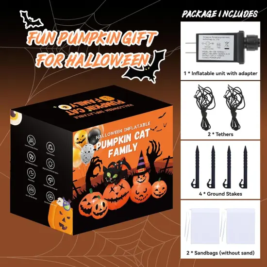 Halloween Inflatables Pumpkin Outdoor Decorations Blow Up Inflatables Pumpkin Patch with Black Cat & Witch Hat {6}