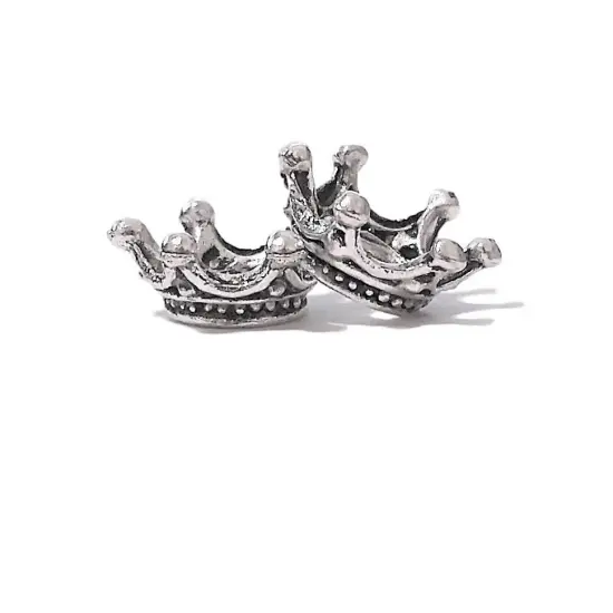 Silver 3D Crown Charms, Bead Caps, 13x6mm {2}