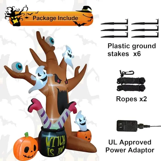 Outdoor Spooky Halloween Tree with Blow up Ghosts, Eyeballs, Pumpkins {2}